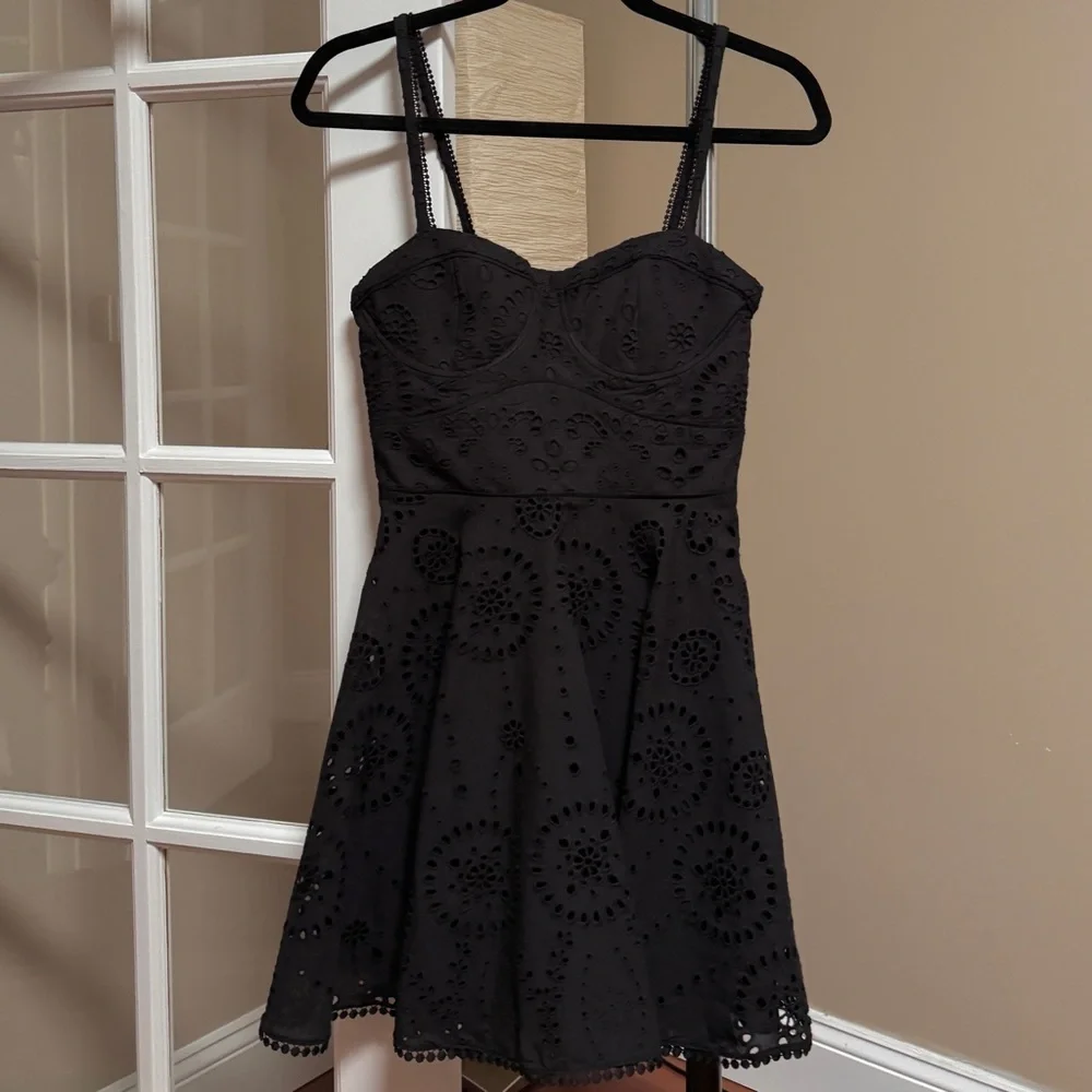 Zara Embroidered Eyelet Corset Black Dress - Picture 1 of 5